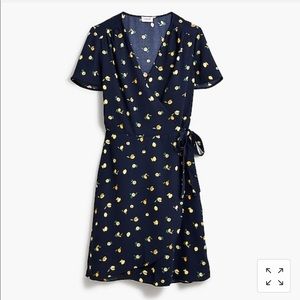 NWT JCrew Drapey Twill Wrap Dress Lemon Print